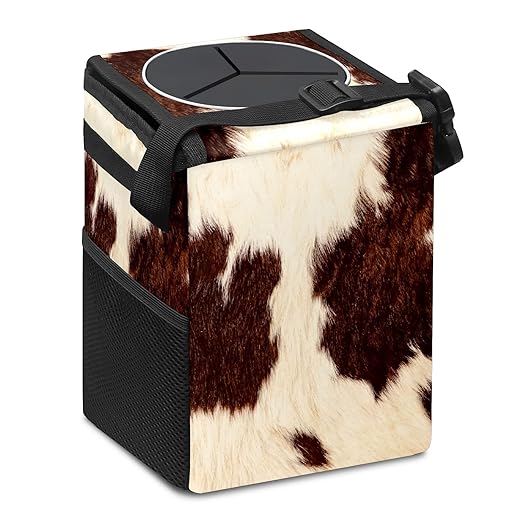 Cowhide Car Trash Can with Lid Collapsible Reusable Waterproof Car Garage Bag,Automotive Garbage Can,Car Accessories Interior Car Organizer One Size
