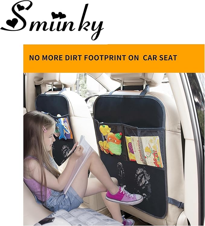 Kick Mats with Organizer - 2 Pack Backseat Protector Seat Covers for Your Car, SUV, Minivan or Truck Seats - Vehicle Back Seat Kids Safety Accessories - Universal Fit Automotive Interior Protectors