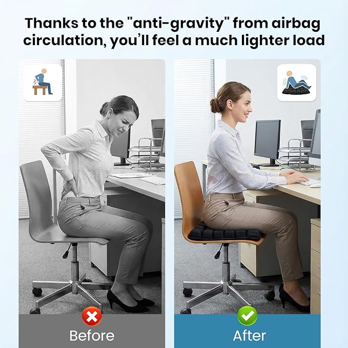 Upgraded Inflatable Travel Seat Cushion for Airplane and Car, Portable Air Cushion for Long Flights, Office Chair and Wheelchair, Pressure Relief Seat Pad for Sitting Comfort