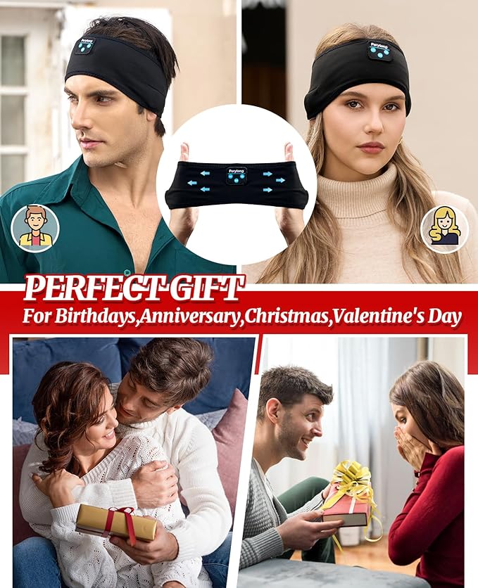 Perytong Sleep Headphones Wireless, Bluetooth Sports Headband Headphones with Ultra-Thin HD Stereo Speakers Perfect for Sleeping,Workout,Jogging,Yoga,Insomnia, Air Travel, Meditation (DeepBlack)