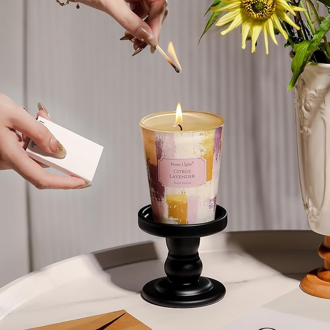 HomeLights Citrus Lavender Scented Candles | 6.7oz Soy Candles Scandinavian Minimalist Design Large Candle Jars | Ideal Candle Gifts for Events, Home Decor Stress, Relief & Relaxation