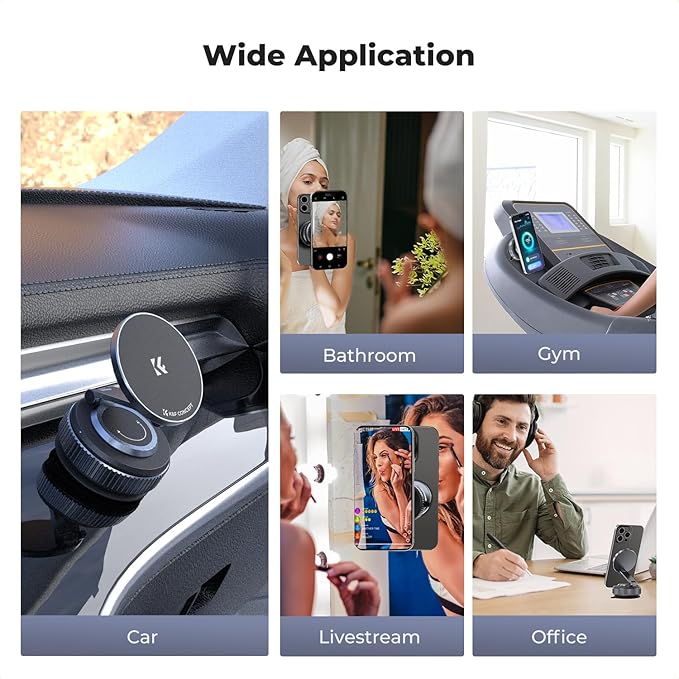 K&F CONCEPT 360° Vacuum Magnetic Car Mount, Foldable & Adjustable Magnetic Phone Holders for Your Car/Gym/Mirror/Smooth Surface, Compatible with iPhone 17 Pro Max 16/15/14/13/12 & Android Phone