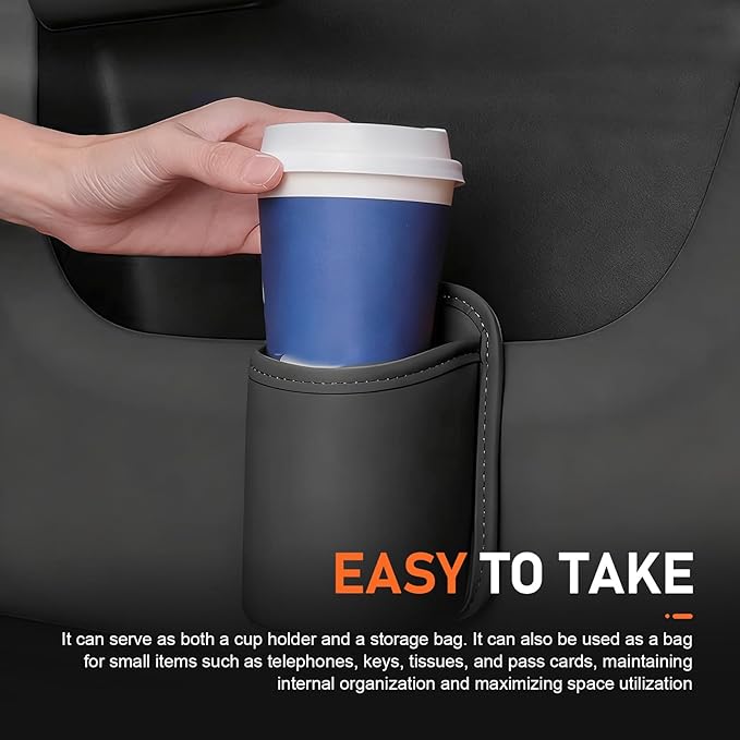 Car Door Cup Holder, Leather Backseat Cup Holder for Car, Multifunctional Clip On Storage Box for Beverage Phones Keys Snacks, Universal Storage Organizer Accessory (Black)