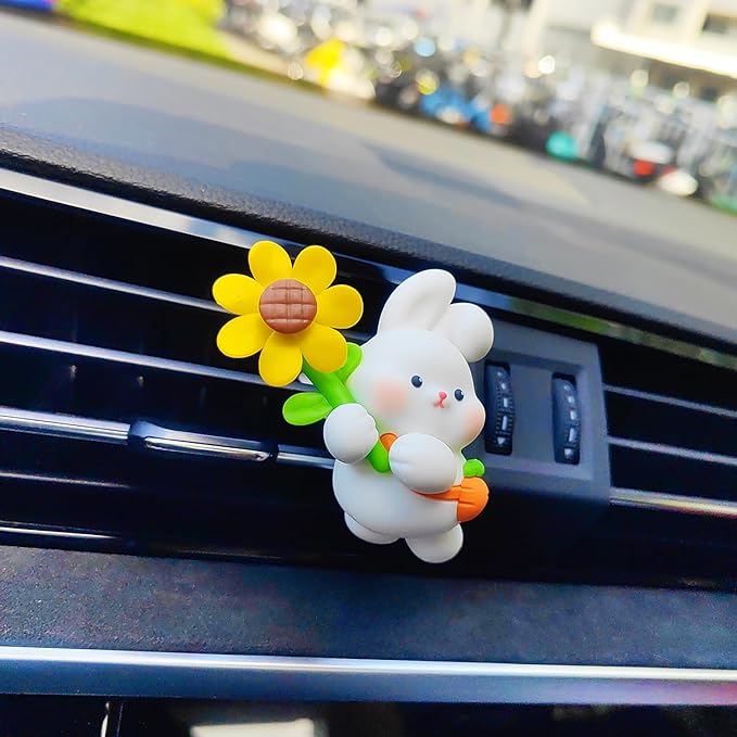 Cute Car Air Freshener for Women/Men, Pilot Car Vent Clips Creative Automotive Fragrance Air Diffuser, Outlet Flower Fan Automotive Decoration Interior Accessories (Flower Bunny)