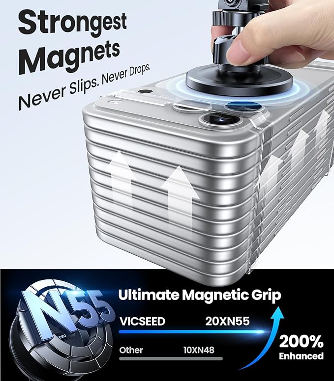 VICSEED for MagSafe Car Mount [Super Magnet Power & Vent-Safe Clip] Upgraded Steel Core Magnetic Phone Holder 360° Adjustable Hands Free Vent Mount for 17 16 15 14 13 12 Pro Max