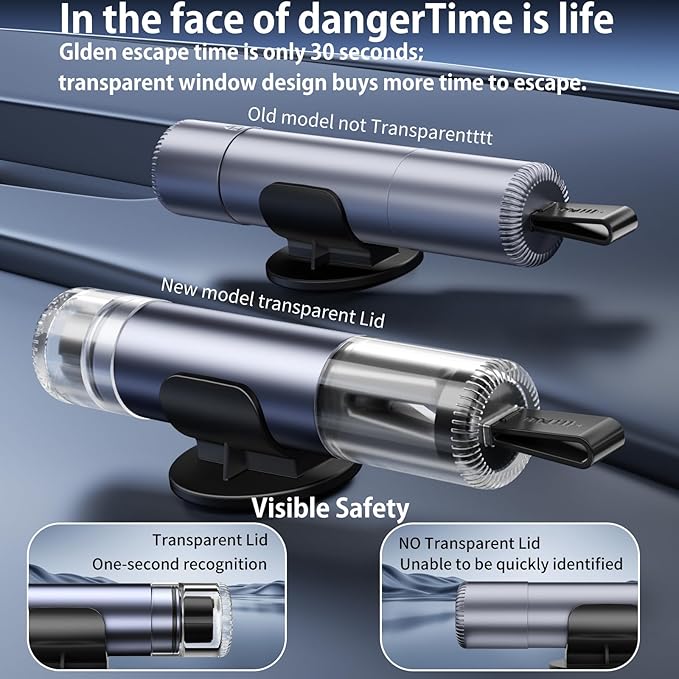 Car Safety hammer Seatbelt Cutter, Upgraded Transparent Lid Window Breaker Seatbelt Cutter Underwater,2 in 1 Emergency Automotive Escape Tools,Portable car Window Breaker Tool,car Accessories