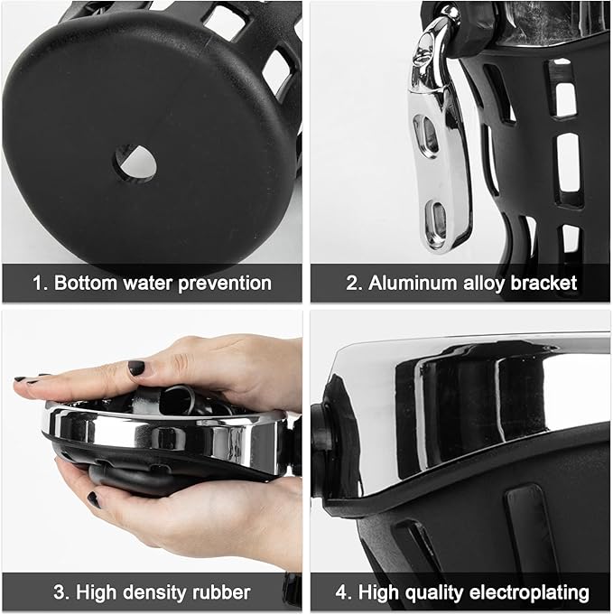 PSLER Motorcycle Drink Cup Holder Handlebar Mount Universal for Dyna Fat Bob Touring Road Glide Street Electra Glide Softail 1996-up Goldwing GL1800 2018-up (Chrome, 105mm)