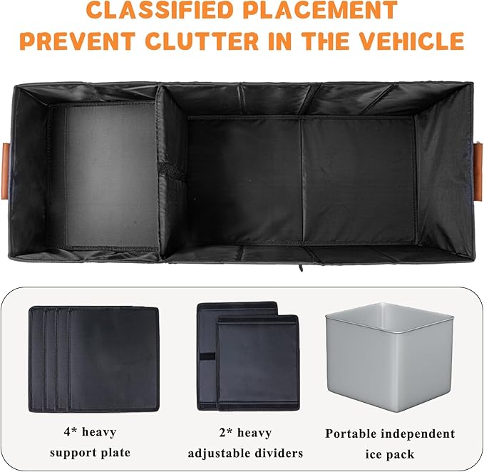HAMOPY Car Trunk Organizer and Storage with Separate Compartment for 1 Pair of Shoes, Heavy Duty with Lid & Removable Leakproof Cooler Bag, Collapsible Large Trunk Organizers for SUV Sendan (Black)