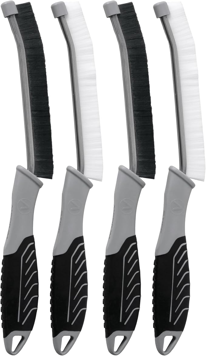 VIKING Car Detailing Brush Set for Car Cleaning Kit, Multi-Purpose Interior Car Cleaner Brush Set for Interior Detail, Includes Medium Bristles and Stiff Bristles, 4 Pack, Black/White