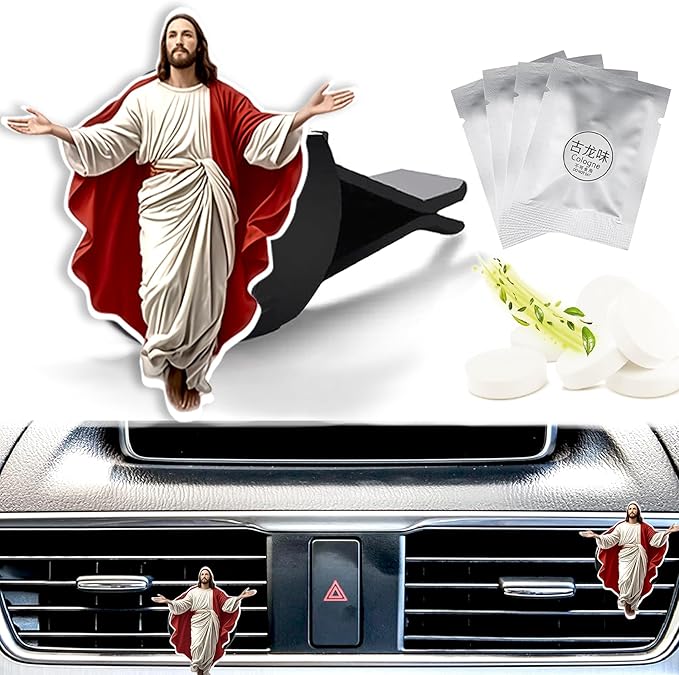 Cute Car Air Freshener Clips Christian Jesus Car Vent Clip Jesus Cars Scents Cologne Air Conditioner Clip Auto Vent Interior Decoration Cars Accessories Religious Gifts for Women Men