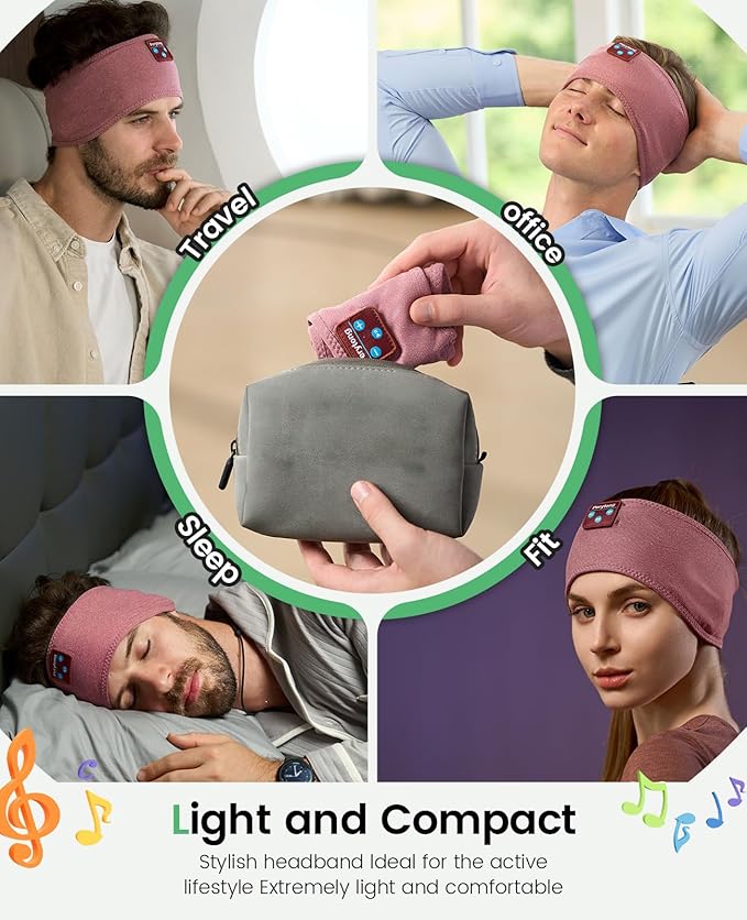 Perytong Sleep Headphones Wireless, Bluetooth Sports Headband Headphones with Ultra-Thin HD Stereo Speakers Perfect for Sleeping,Workout,Jogging,Yoga,Insomnia, Air Travel, Meditation (Brick-Red)