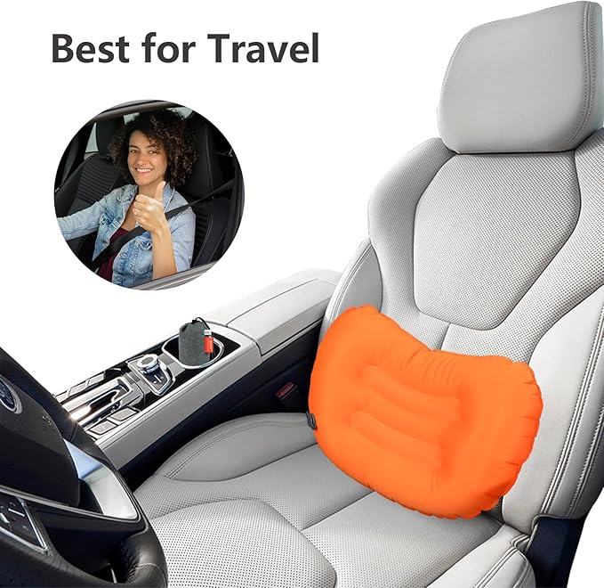 Lumbar Travel Pillow,Compact Adjustable Air Lumbar Support Pillow for Car Ride,Train or Airplane Trip,Versatile Inflatable Pillow for Backpacking Camping and Sleeping