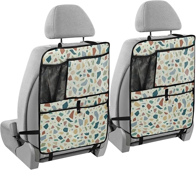 Terrazzo Green02 2 Pack Backseat Car Organizer with Storage Pockets Seat Back Organizers for Kids Kick Mats Backseat Protector Automotive