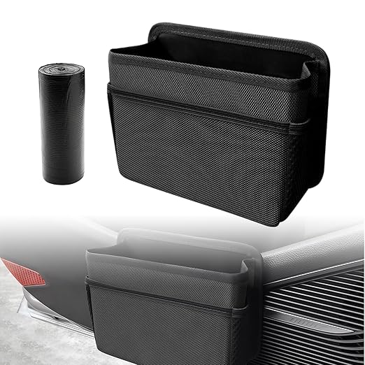 Car Trash Can, Foldable Hanging Vehicle Garbage Organizer Holder, Waterproof Automotive Trash Bag Holder Dustbin Storage Container for Console Door Seat Back SUV (Black)