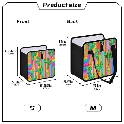 Rainbow Color Stripes and Cactus Car Trash Can Foldable Hanging Waterproof Small Automotive Garbage Cans Trash Bin Storage Bag Car Dustbin Organizer Accessories Small 8.66x8.66x5.9