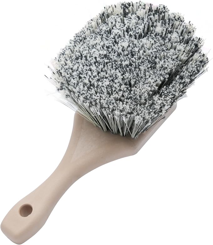 Nanoskin Professional 8.5-Inch Gentle Surface Cleaning Brush with Durable Salt & Pepper Polystyrene Bristles, Compact Short Handle, Resistant to Acids/Detergents, Perfect for Car Detailing & Home Use