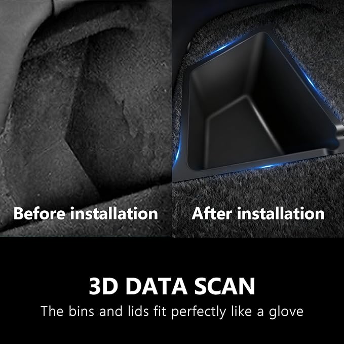 Trunk Storage Bins with Lids for 2026 Tesla Model Y Juniper 5 Seater, 2PCS TPE Side Cargo Organizer Boxes, Rear Trunk Containers with TPE Covers, Custom Fit Tesla Model Y Juniper Accessories