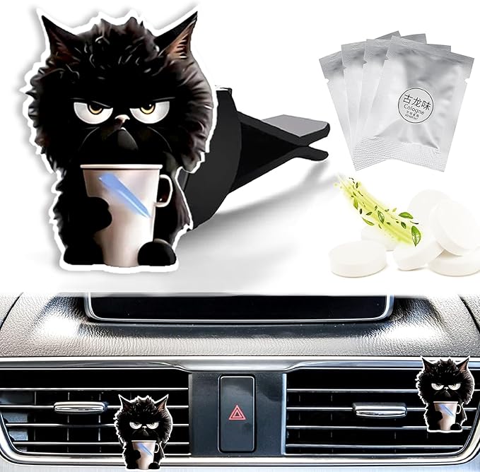 Cute Car Air Freshener Clips Black Cat Car Vent Clip Cat Cars Scents Cologne Air Conditioner Clip Auto Vent Interior Decoration Cars Accessories Cats Loves Gifts for Women Men