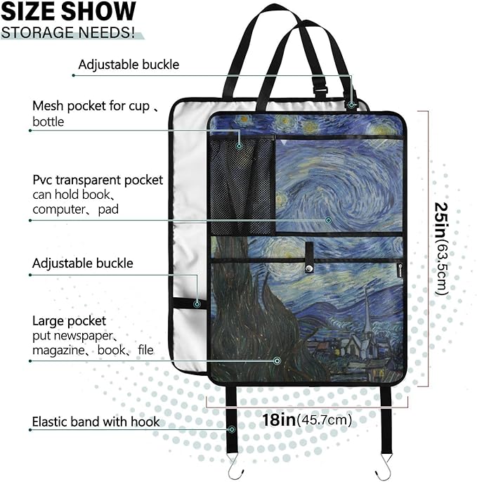 1 Pack Backseat Car Organizer with Storage Pockets Seat Back Organizers for Kids Kick Mats Backseat Protector Automotive Starry Night
