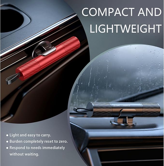 Emergency Seat Belt Cutter and Window Glass Breaker Hammer Tool, Life Hammer Car Eescape Tool and Seatbelt Cutter,Car Essentials Accessories (2Pack: Red+Black)