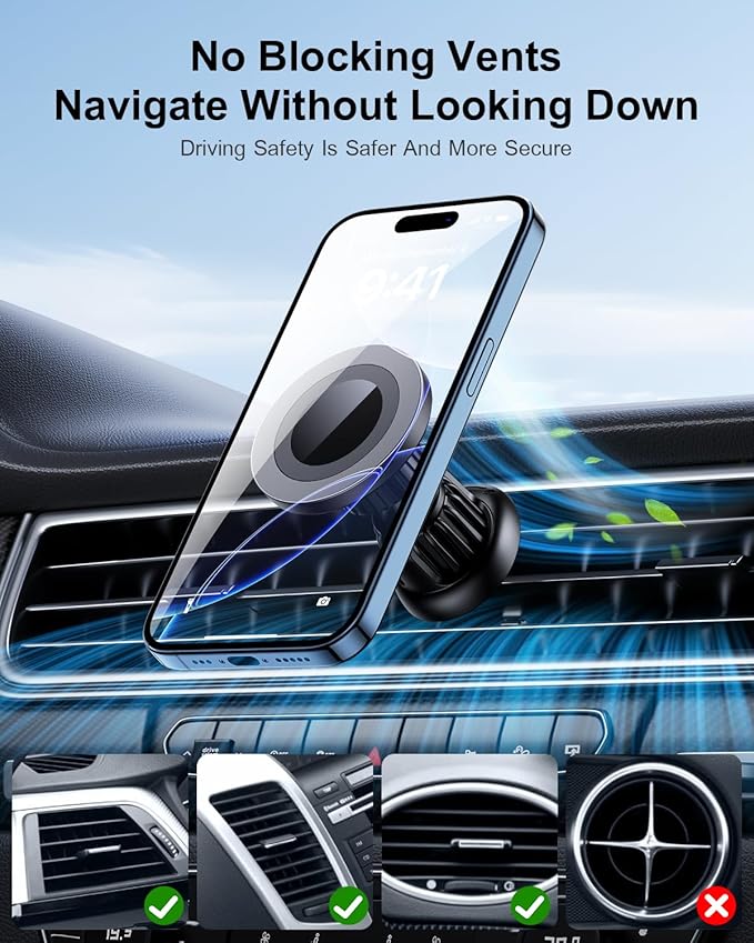 Magnetic Car Phone Holder [3-in-1] for Dashboard, Windshield & Vent, with Strong Suction Cup, Adjustable Metal Arm & 360° Rotation, Universal Phone Mount for All Cell Phones
