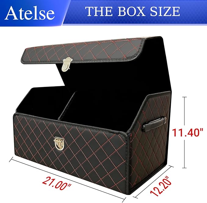 Car Organizer Trunk, Leather Trunk Organizer for SUV, Cargo Storage Automotive Consoles Organizers-Multi-Compartment Adjustable Auto Grocery Storage Box