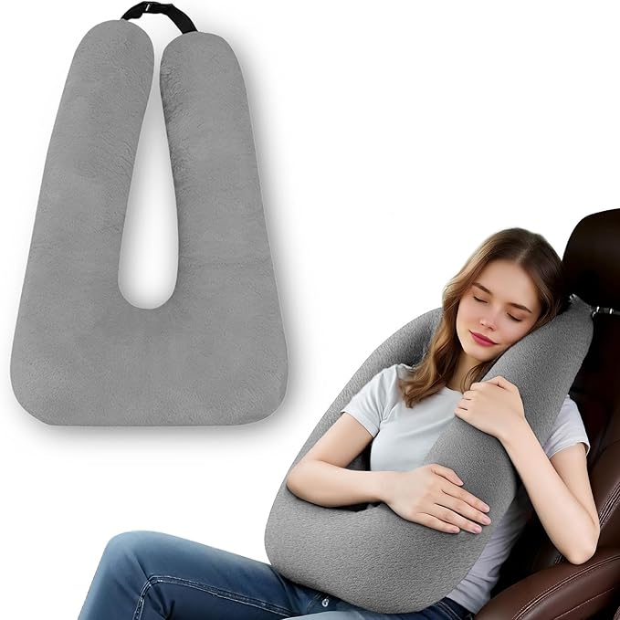 Car Pillow for Kids – Comfort Travel Pillow for Car – Soft Cotton Support Cushion for Children and Adults on Long Trips (Gray)