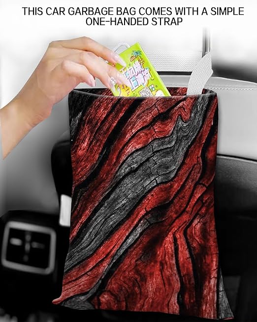 Car Garbage Can, Hanging Car Trash Can Bag for Back Seat Organizer, Red Black Marble