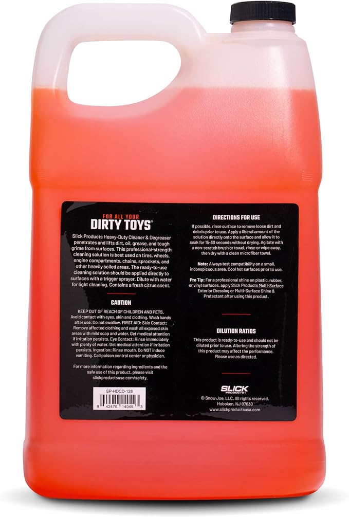 Slick Products Heavy-Duty Cleaner & Degreaser – Professional Strength Citrus Formula for Tires, Wheels, Engines, Chains & Tough Grime – Ready to Use or Dilute, 128 oz