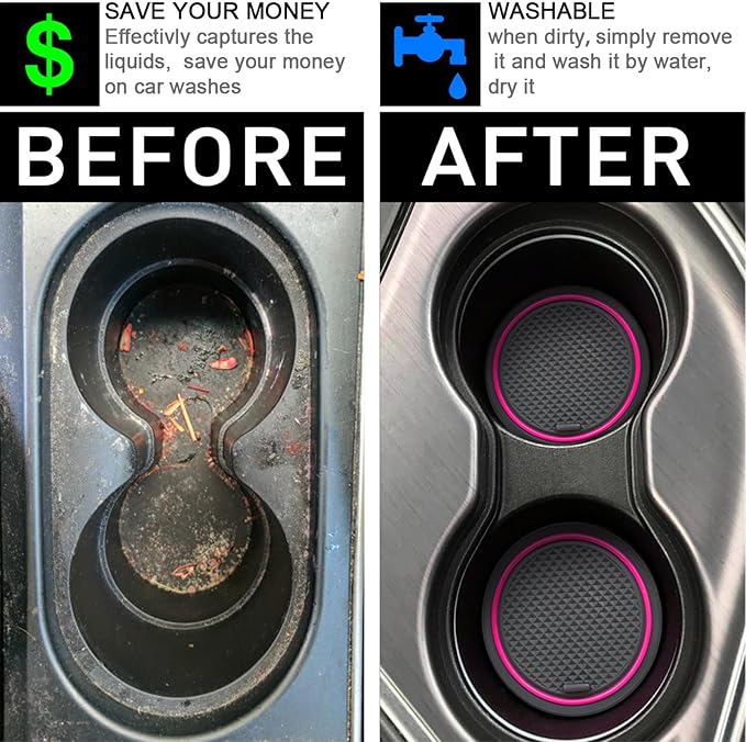 SENSHINE for Honda Civic Accessories 2022 2023 2024 2025 2026 11th Gen Sedan Cup Holder Insert Center Console Liner Door Slot Mats Pad Coaster Trim Premium Rubber Custom Interior 17PC Set (Pink Trim)