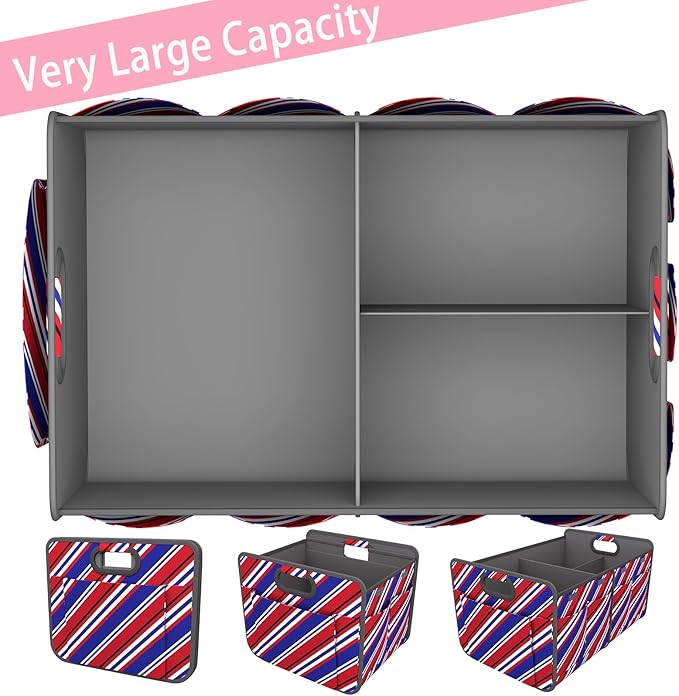 Homeve Trunk Organizer, Car Storage, Reinforced Handles, Collapsible Multi-Compartment Car Organizers, Foldable, Waterproof, 600D Oxford Polyester (Red Blue Twill, 2 Compart)