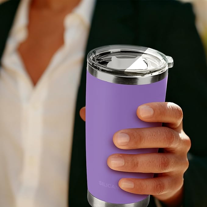 20oz Vacuum Insulated Tumbler - Double Wall Stainless Steel Coffee Mug with Detachable Slider Lid, BPA Free, Car Cup Holder Compatible - Gym/Office/Travel/Home -Lilac