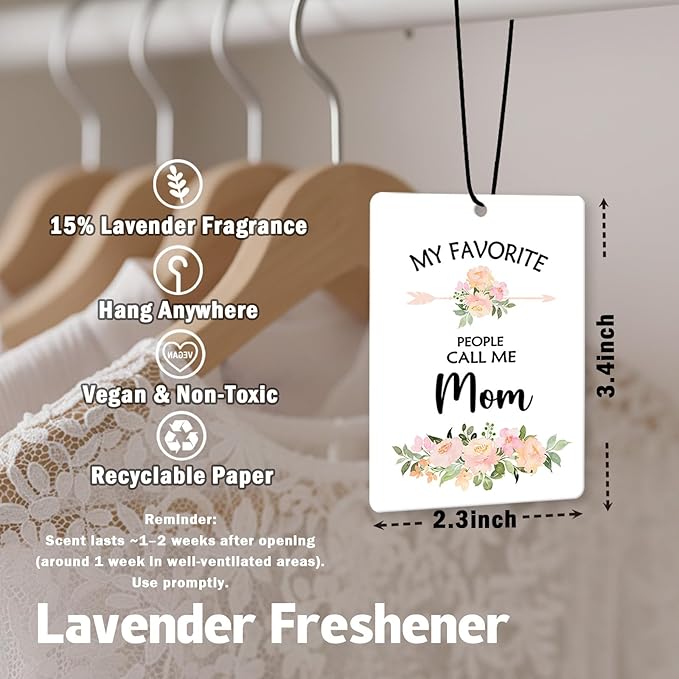 Mom Mother Gifts Car Air Freshener Hanging 3 Pack, My Favorite People Call Me Mom Car Accessories Gifts for Grandma Christmas Women,Rustic Floral Scent Card Lavender for Closet Bathroom Decor