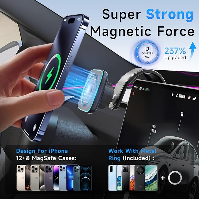 for MagSafe Car Mount Charger with 15W Fast Wireless Charging, Magnetic Car Phone Holder 【Windshield+Vent+Dash】 with Bendable Memory Alloy Arm, 108LB Suction Phone Mount for iPhone 17 Pro Max