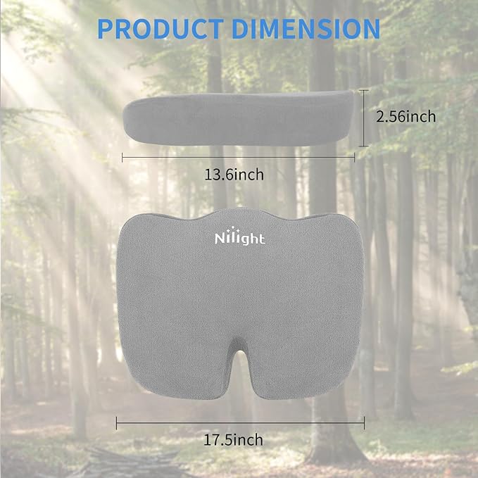 Nilight Car Seat Cushion Gray Velvet Gel Memory Foam Seats Soft and Comfortable Suitable for Daily Life and Driving Relieves Sciatica and Tailbone Pain Improves Drive Vision