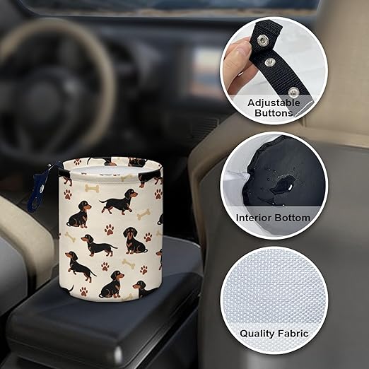 Cute Car Trash Can Dachshund Print Automotive Accessories for Interior Organizer Truck SUV RV Vehicle Home Office Small Portable Hanging Garbage Bags