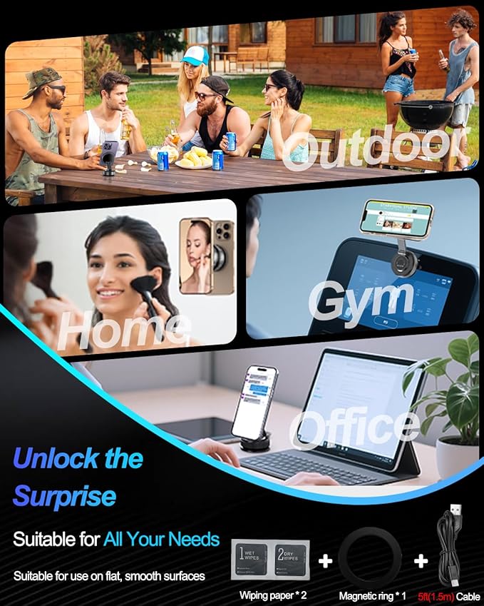 for MagSafe Car Mount Charger, 15W Fast Charging Magnetic Wireless Car Charger, Vacuum Magnetic Phone Holder [120LBS Ultra Suction Cup & 3000gf Magnet ] 780° Dashboard Car Bracket for iPhone & Android