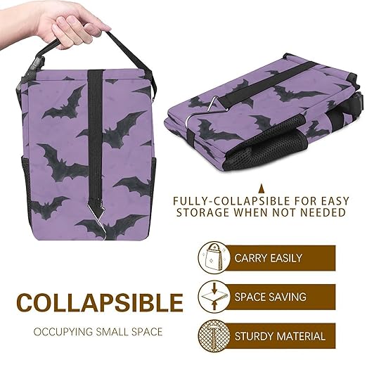 Purple Goth Bat Car Trash Can with Lid - Collapsible Reusable Waterproof Garage Bag,Automotive Garbage Can,Car Accessories Interior Organizer