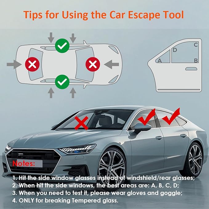 Window Breaker Seatbelt Cutter with Keychain Car Emergency Escape Tool for Land and Underwater, Pack of 2 (Black-Black)