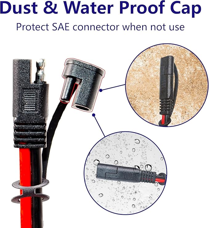 10AWG 2FT Charger Cable, SAE to O Ring Terminal Quick Disconnect Harness, 2 Pin SAE Connectors Extension Cables Cord with 15& 20A Fuse for Car, Motorcycle, Solar Panel