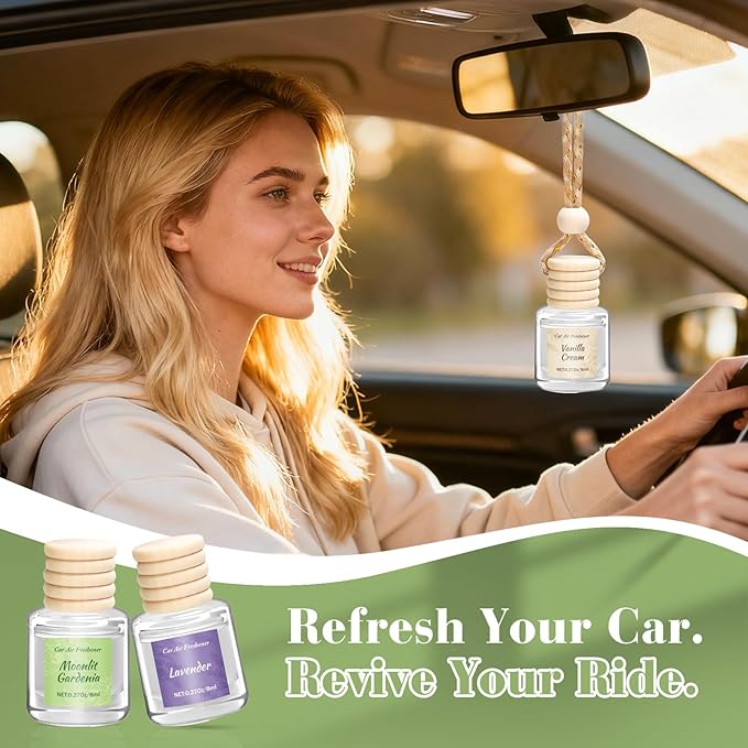 6 Pack Car Air Freshener for Women, Long Lasting Slow-Release Natural Essential Oil Scents Air Freshener Diffuser, Hanging Cute Car Accessories, Refined Auto Interior Decor Gift (8ml Each)