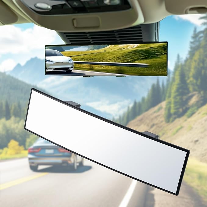 BOOMIBOO Rear View Mirror, Interior Clip-on Wide Angle Panoramic Rear Mirrors, Universal 11.81 Inch Panoramic Convex Rearview Mirror, Cars Accessory, for Cars,SUVs,Trucks, Various Kinds Vehicles