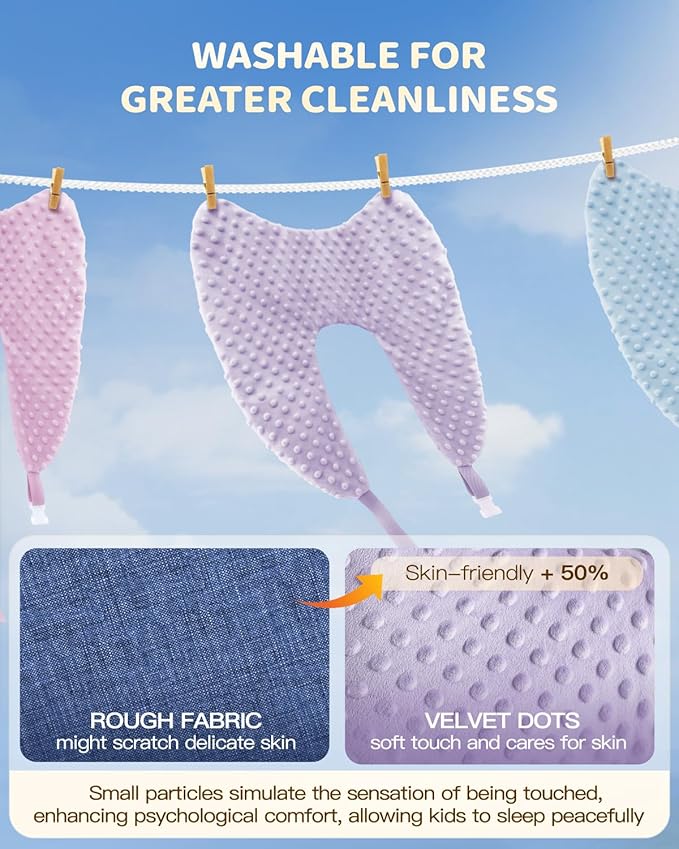 Memory Foam Kids Travel Pillow, Car Pillow for Kids, H-Shape Car Pillows for Sleeping, Removable Pillowcase, Adjustable, Velvet Dots, Purple