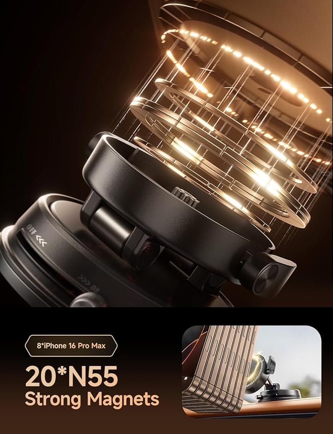 MAGIC JOHN for MagSafe Car Mount [20 N55 Magnets & Clip Arm] 360° Adjustable Magnetic Phone Holder for Car Phone Holder Mount Holders Cell Phone Holders for Your Car Accessories for iPhone 17 Promax ﻿