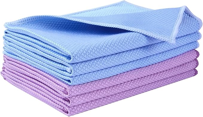 SINLAND Microfiber Glass Cleaning Cloth, 6PK, Lint Free Cleaning Cloths for Window, Car Windows, Mirrors, and Stainless Steel, Glass and Window Cleaner 16x16 Inch