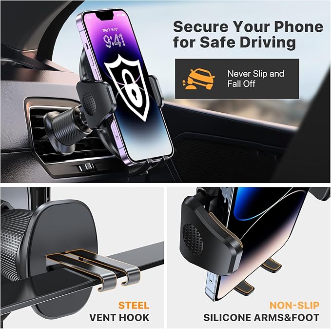 Miracase Phone Holders for Your Car with Metal Hook Clip, Air Vent Cell Phone Stand Car Mount, Hands Free Universal Automobile Cradle Fit for iPhone Android and All Smartphones, Blue
