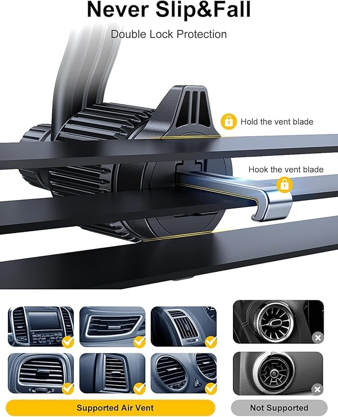 Car Vent Phone Mount, 【Never Blocking Vent, Enjoy The Comfort of The A/C】 Hands-Free Universal Extension Clip Air Phone Holder Car Fit for All Phones iPhone Samsung More