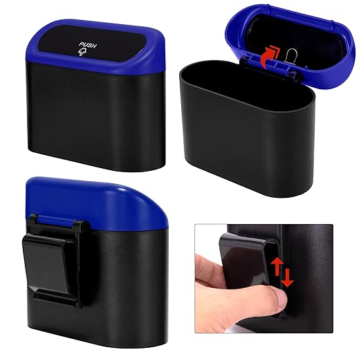 Ginsco Mini Car Trash Can with Lid, Small Car Garbage Can, Cute Leakproof ABS Car Trash Bin, Car Accessories for Interior, Garbage Bin for Car, Home, Office with 60pcs Trash Bags