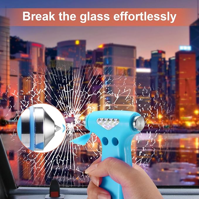 THINKWORK Car Safety Hammer for Teen Boy and Men's Gifts, Blue Three-in-One Emergency Escape Tool with Window Breaker and Seat Belt Cutter, Safety Emergency Car Escape Tool for Family and Children