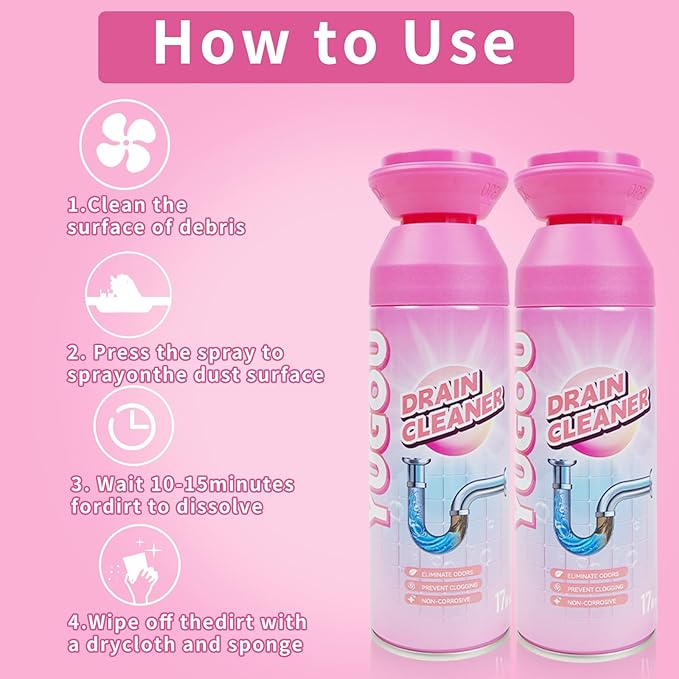 Foaming Drain Cleaner, Sink Cleaner and Deodorizer, Drain Clog Remover for Kitchen Sinks, Shower Drains, Tubs (1pcs)